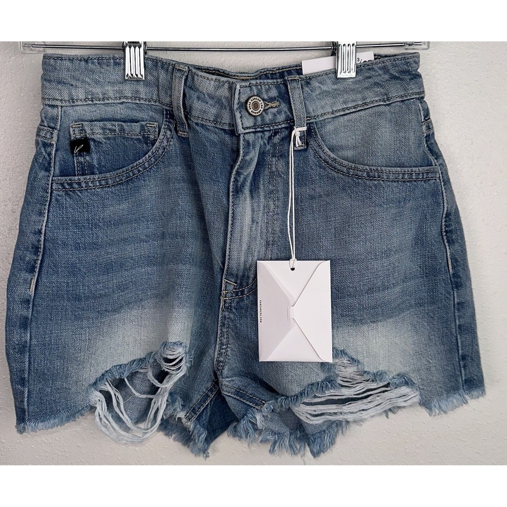 New Kancan Ivanna Jean Ultra High‎ Rise Mom Shorts 3/25 Light Distressed Frayed